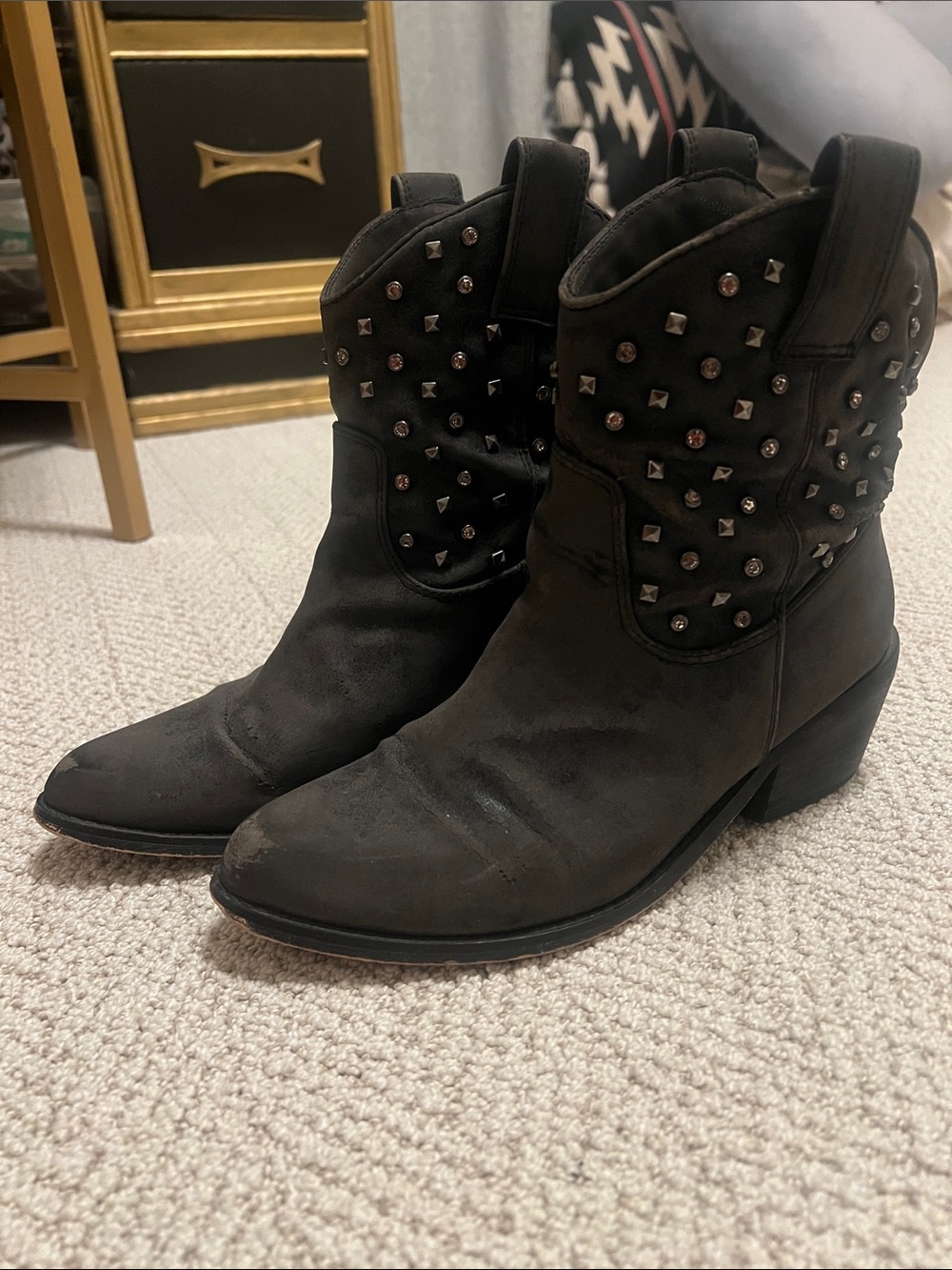 Francesca's Collections Black Studded Western Ankle Boots